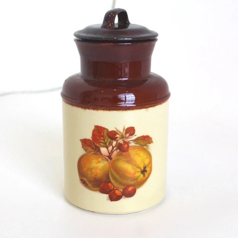 McCoy 253 Harvest Fruit Ceramic Canister with Lid Brown Cream Vintage USA